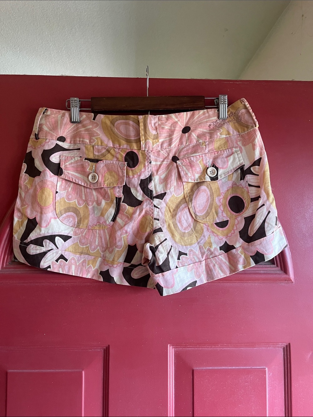Vintage Mudd Pink, Tan & Brown Floral Print low rise shorts